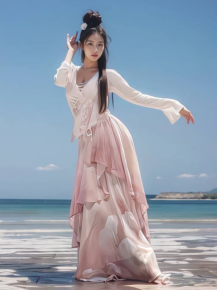 Fu Nian Chao Chao New State Classical Dance Three Layers Skirts Printing Severe Severe Shoopo Deloles Practice Gongci Girls Set Women's Set