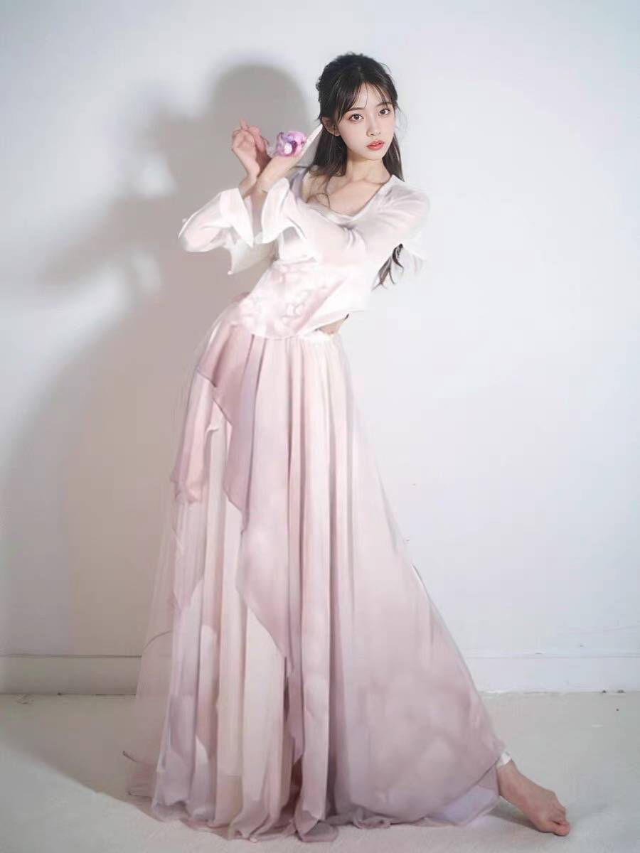 Fu Nian Chao Chao New State Classical Dance Three Layers Skirts Printing Severe Severe Shoopo Deloles Practice Gongci Girls Set Women's Set