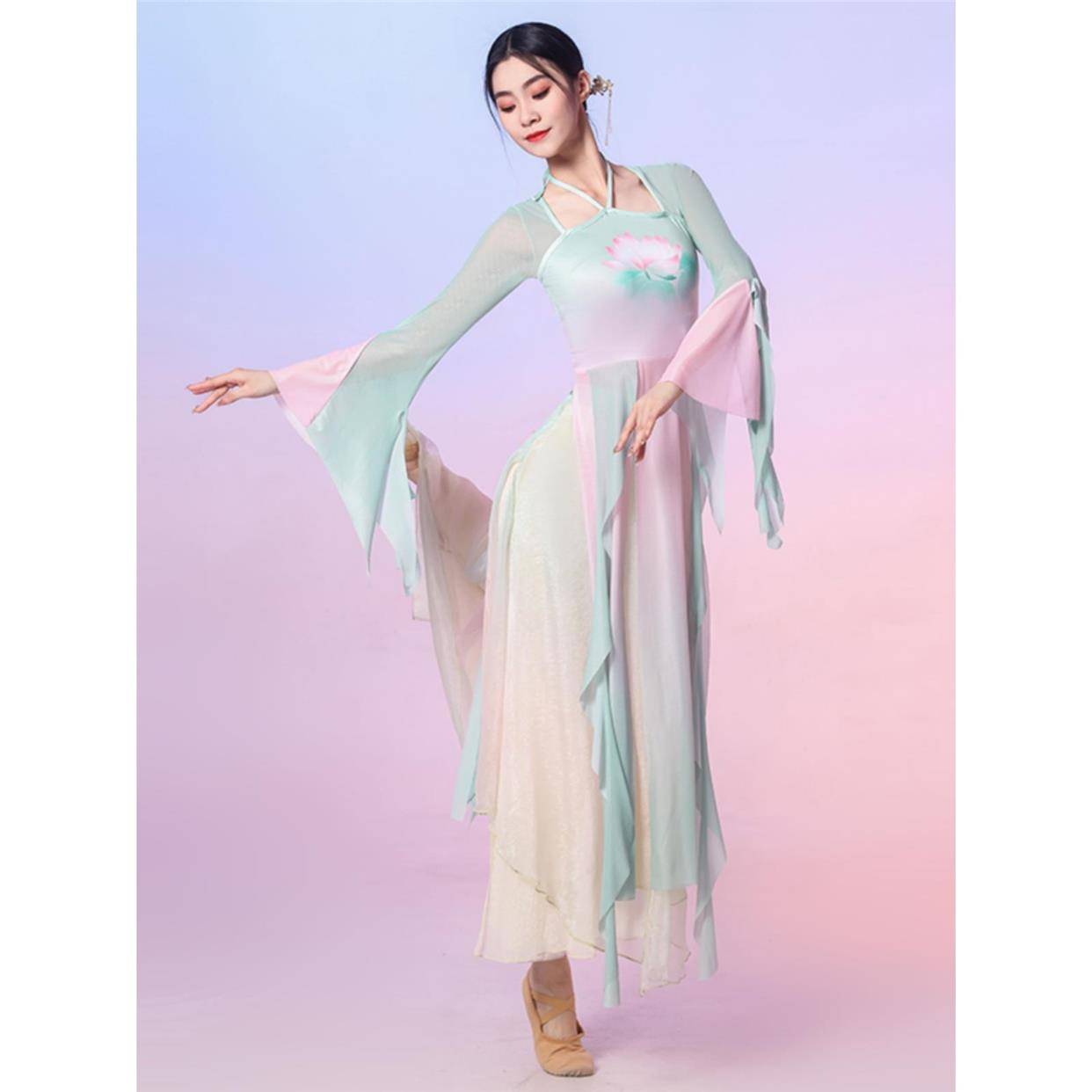 Classical dance elastic body rhyme net gauze gauze, elegant women's skirt pants Chinese dance art test dance clothing base training clothing