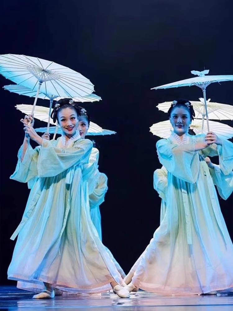 Ru Meng Ling Dance Chinese Wind Oil Paper Umbrella Road Prop Hoster Performing Girls Dress Classical Dance Show