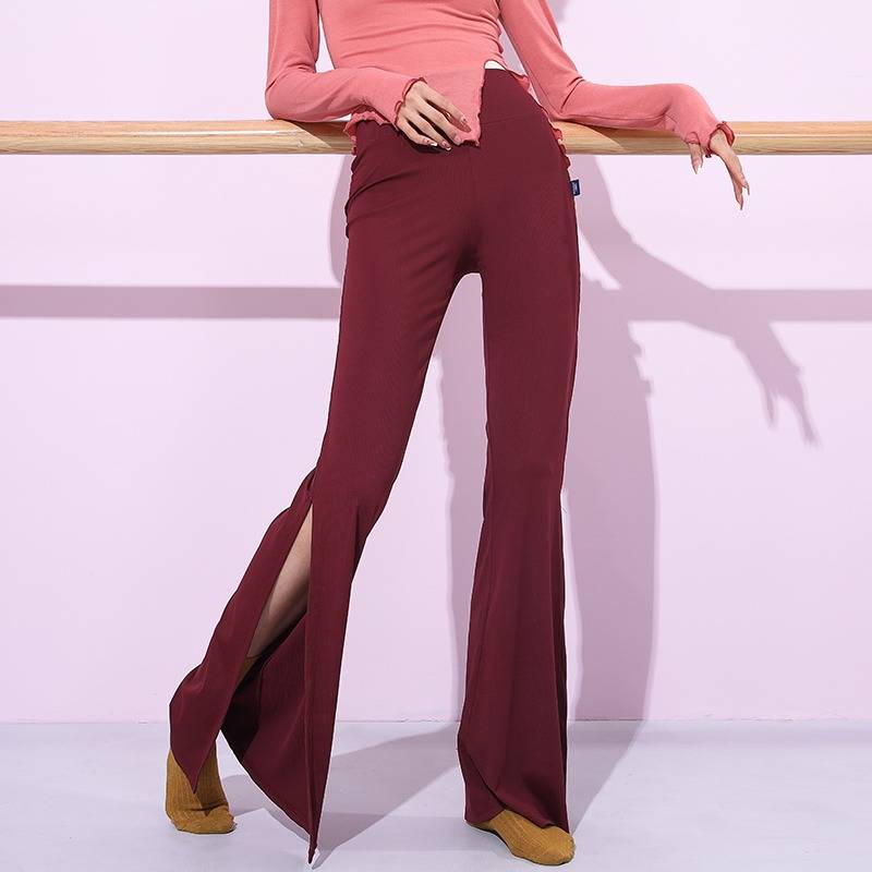 Modern dance pants side high split training service long pants female straight tube classical dance dance clothes show thin legs long Latin