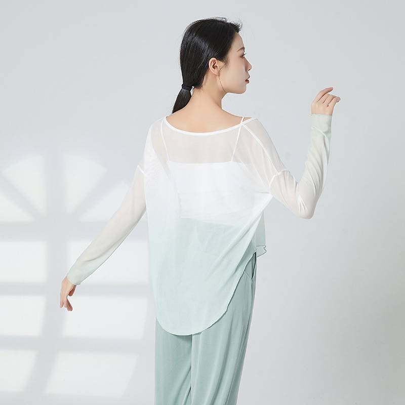 Classical Dance Gradm mesh long -sleeved Chinese dance exercise service women's top student modern dance service body rhyme dance service