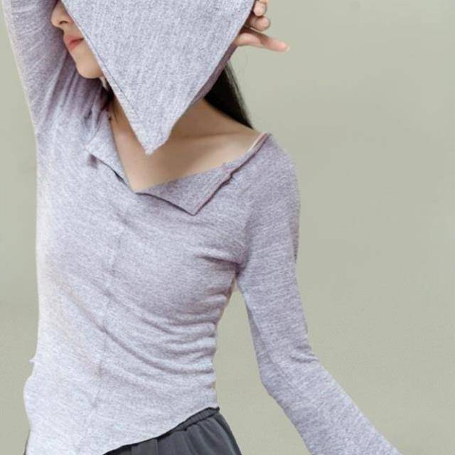 Classical dance exercise service modern dance clothing knitted long -sleeved top -fitting practice clothes