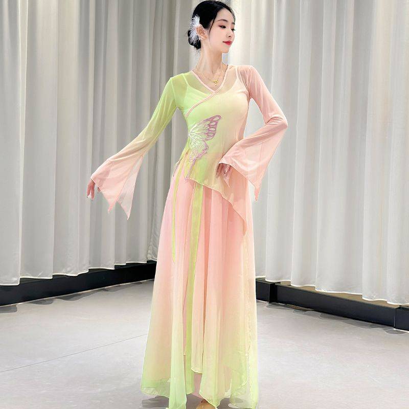 Classical Classical Dance Dance Flowing Butterfly Body Rhyme Gradient Saverye Fairy Practice Top Chinese Performance Server Set