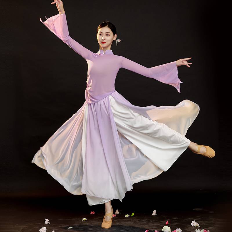 Classical dance clothing female elegant practice service elastic net rhyme gums gradient pants skirt Chinese dance suit performance service