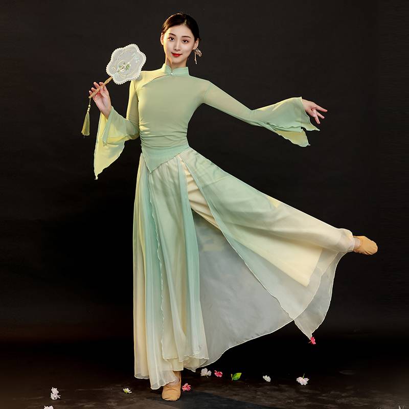 Classical dance clothing female elegant practice service elastic net rhyme gums gradient pants skirt Chinese dance suit performance service