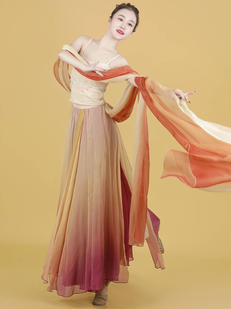 New classical Chinese dance performance clothing women's gradient color, elegant big skirt, adult practice suit, gauze dress long skirt