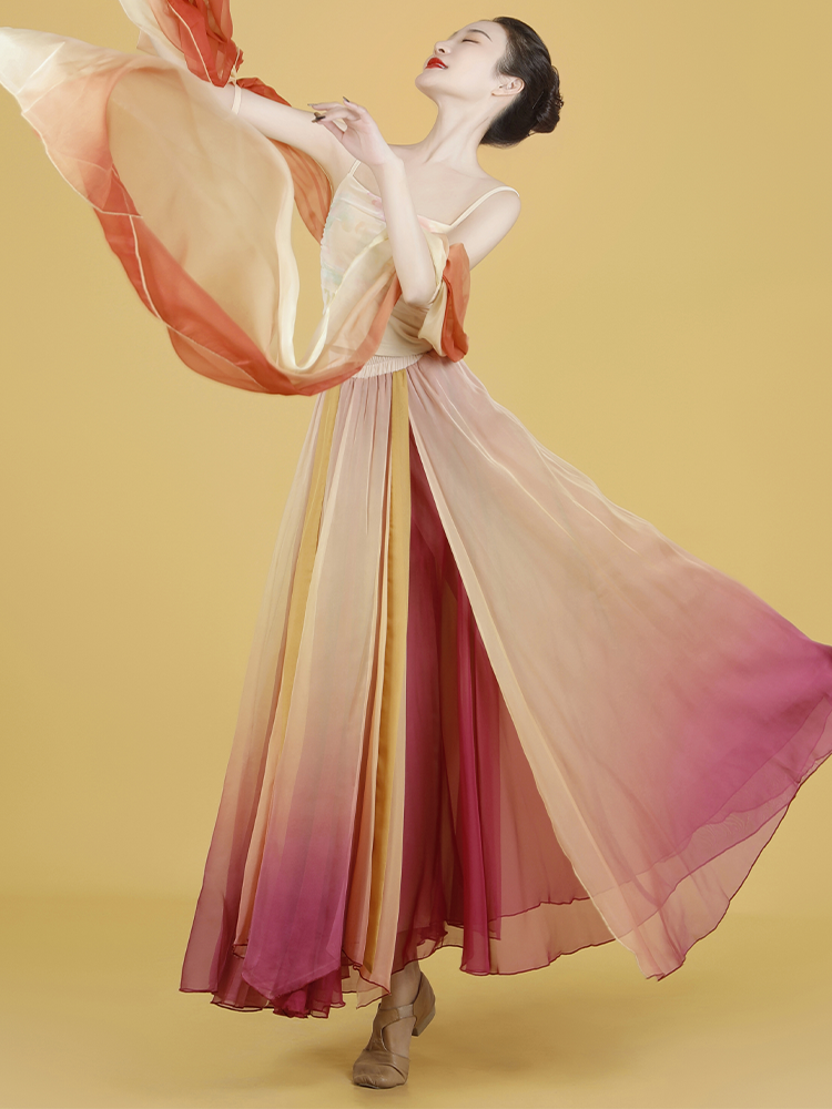New classical Chinese dance performance clothing women's gradient color, elegant big skirt, adult practice suit, gauze dress long skirt