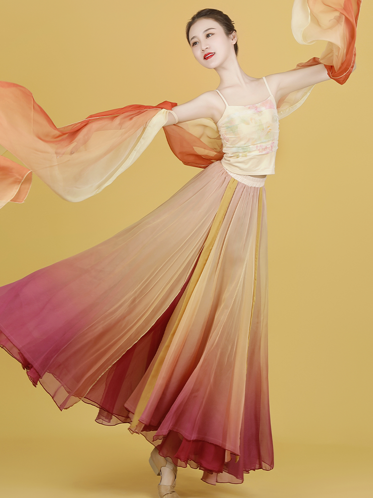 New classical Chinese dance performance clothing women's gradient color, elegant big skirt, adult practice suit, gauze dress long skirt