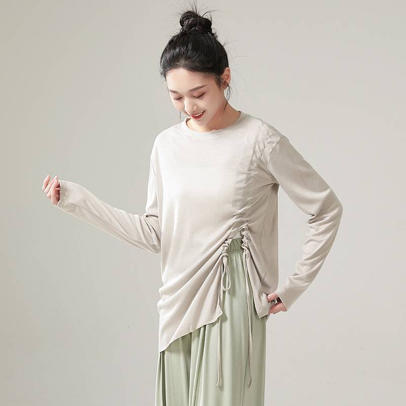 Modern dance exercise, female adult classical dance drawstring, loose top -shirt, art -shaped body training new dance clothing