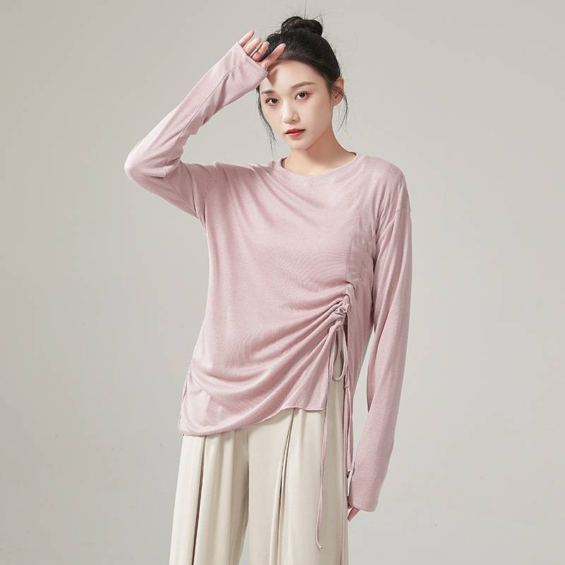 Modern dance exercise, female adult classical dance drawstring, loose top -shirt, art -shaped body training new dance clothing