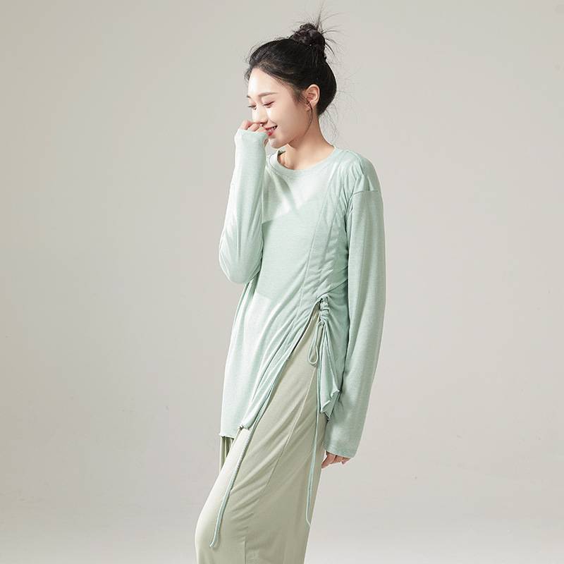 Modern dance exercise, female adult classical dance drawstring, loose top -shirt, art -shaped body training new dance clothing