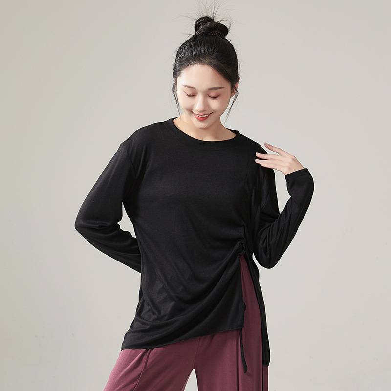 Modern dance exercise, female adult classical dance drawstring, loose top -shirt, art -shaped body training new dance clothing