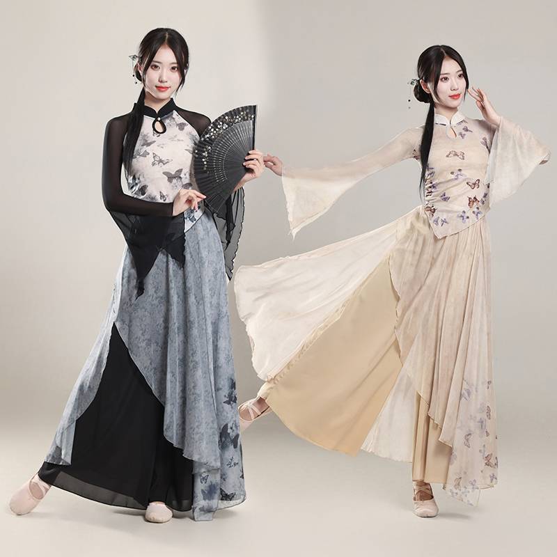 New classical dance dress skirt printing body rhyme, elegant yarn clothing female Chinese dance exercise, performance clothing suit