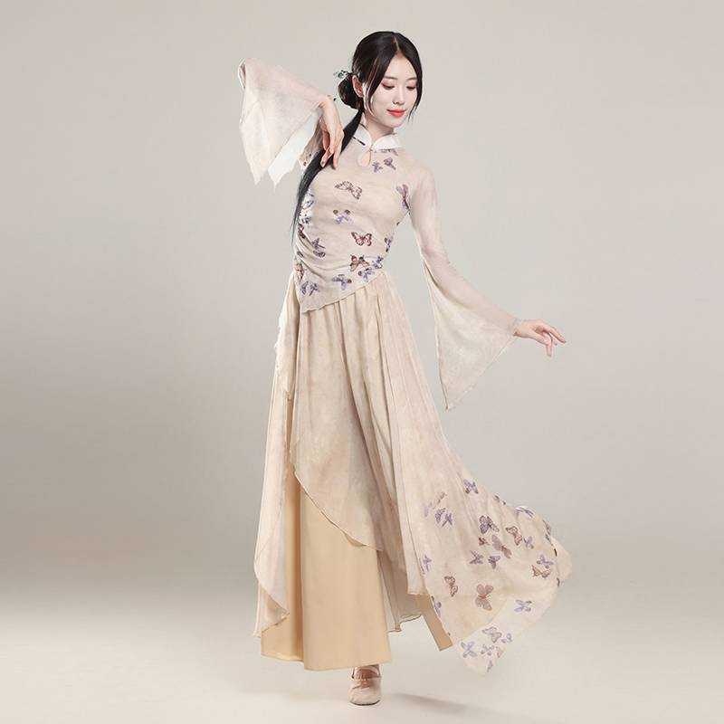 New classical dance dress skirt printing body rhyme, elegant yarn clothing female Chinese dance exercise, performance clothing suit