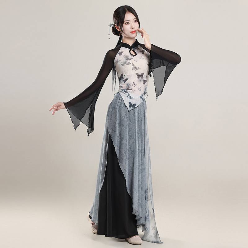 New classical dance dress skirt printing body rhyme, elegant yarn clothing female Chinese dance exercise, performance clothing suit