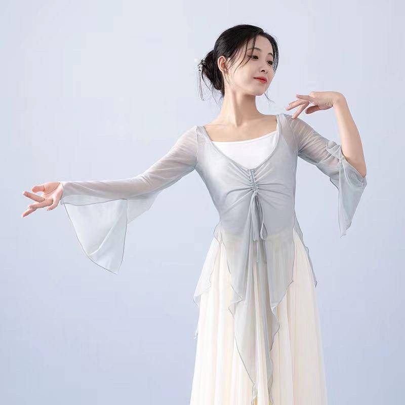 Classical dance body rhyme yae original immortal Chinese dance clothing, elegant and thin women's exercise, net gauze dance top