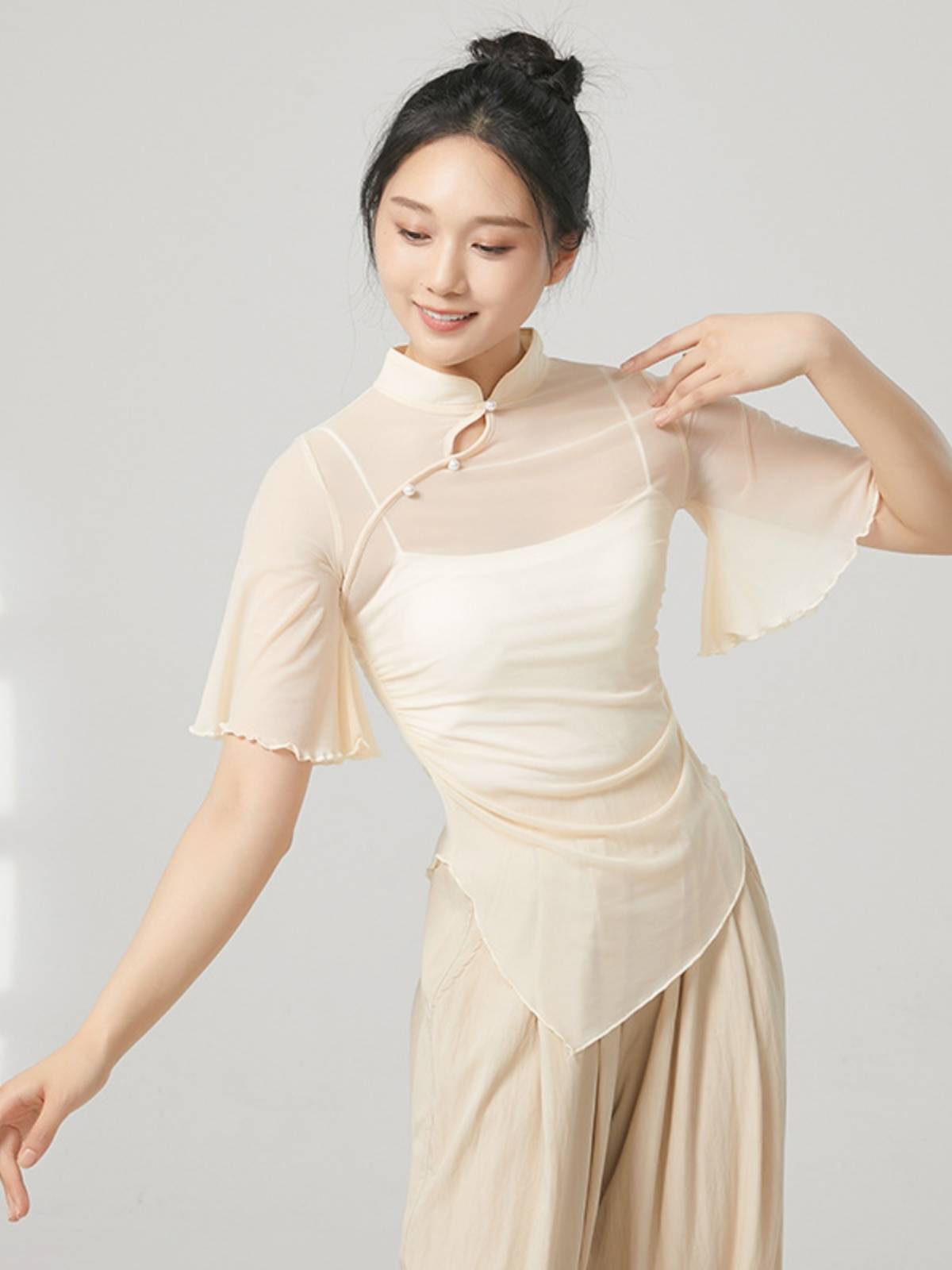 Classical dance clothing elegant yarn clothing body rhyme training service Chinese fairy net yarn top teacher class dance clothing
