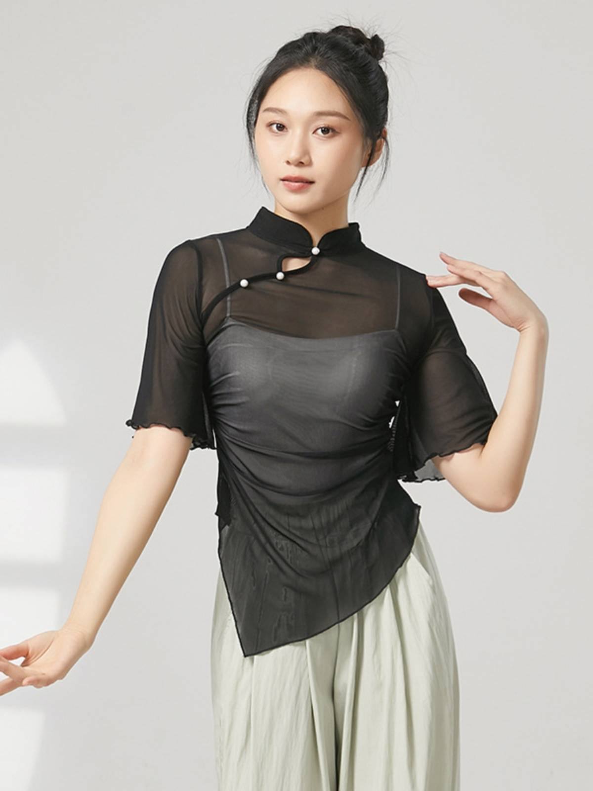 Classical dance clothing elegant yarn clothing body rhyme training service Chinese fairy net yarn top teacher class dance clothing