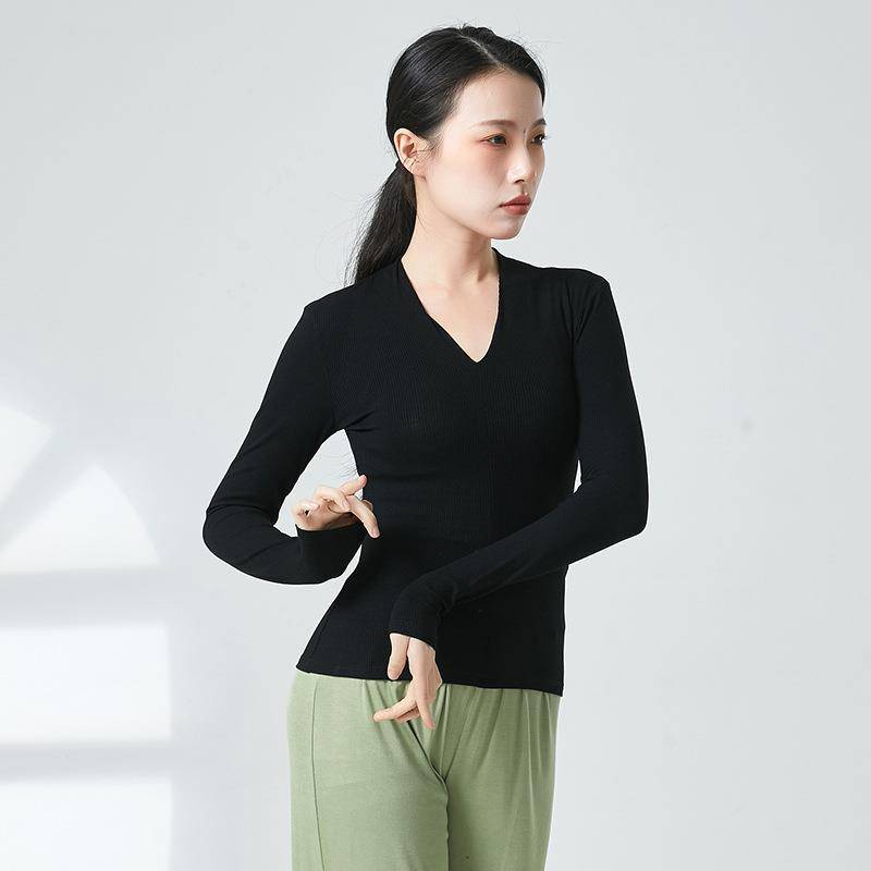 Short temperament Modern dance body Better training skills small V -neck long sleeve long sleeve Chinese classical dance repair girl