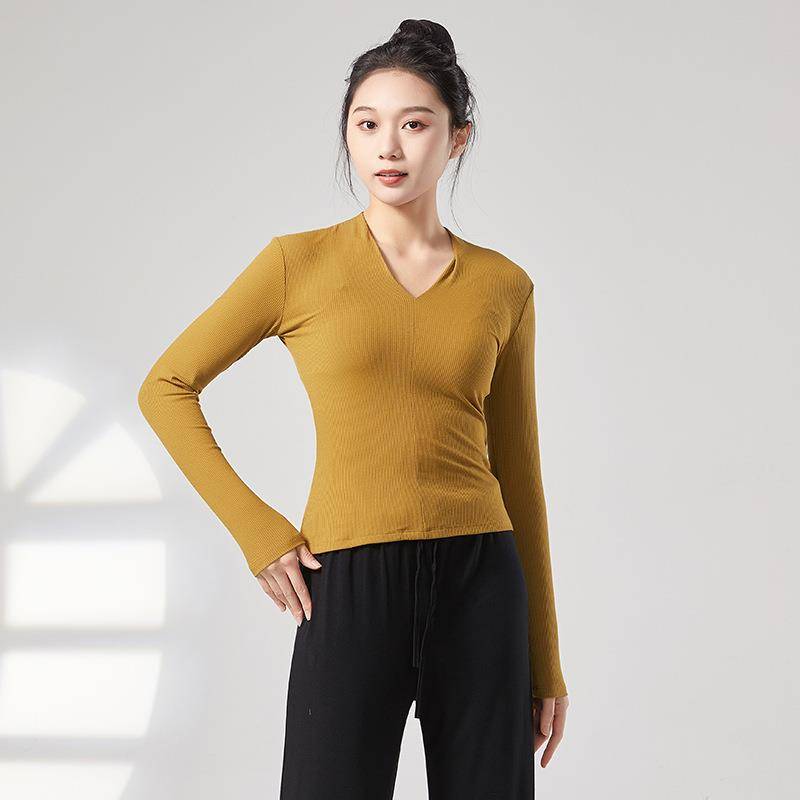 Short temperament Modern dance body Better training skills small V -neck long sleeve long sleeve Chinese classical dance repair girl