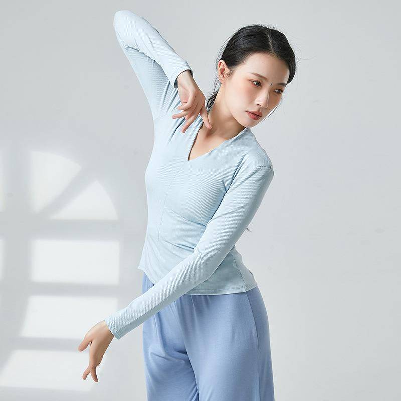 Short temperament Modern dance body Better training skills small V -neck long sleeve long sleeve Chinese classical dance repair girl