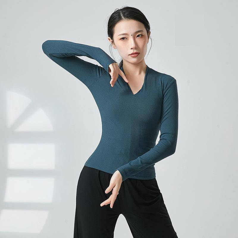 Short temperament Modern dance body Better training skills small V -neck long sleeve long sleeve Chinese classical dance repair girl