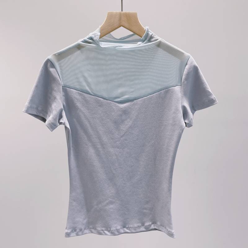 Spot gauze stitching semi -high -necked dance service short -sleeved classical dance G Modern dance ballet exercise body