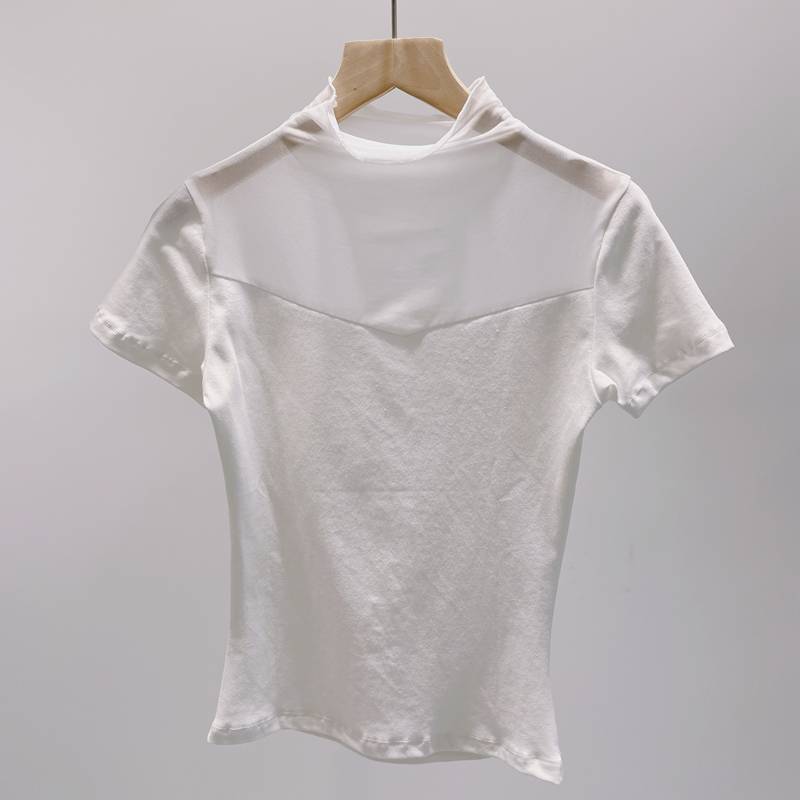 Spot gauze stitching semi -high -necked dance service short -sleeved classical dance G Modern dance ballet exercise body