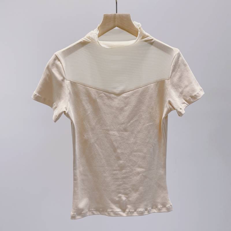 Spot gauze stitching semi -high -necked dance service short -sleeved classical dance G Modern dance ballet exercise body