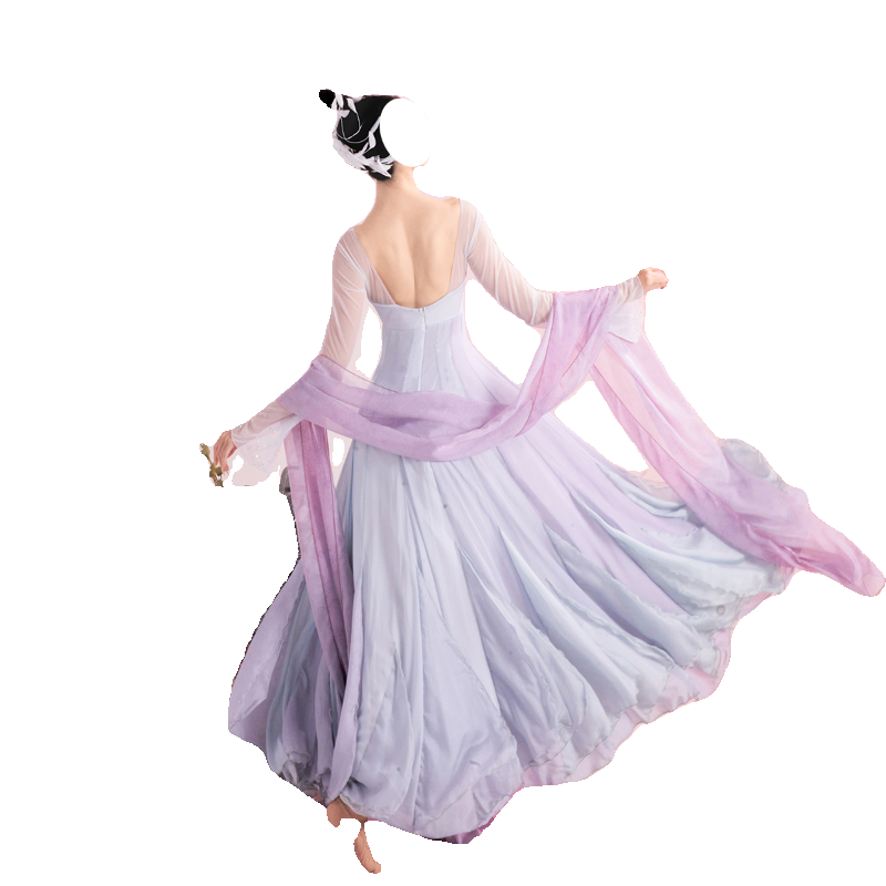 Different color petal streams, unhappy art, a big left classical dance Hanfu, thin temperament, slim blue purple dress