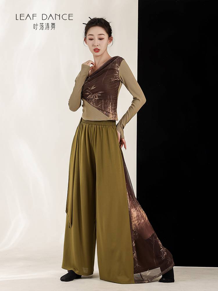 Ye Luoqing Dance Modern Dance Chinese Wind Stroke Ink Passion Tie, adult wide -legged classical dance pants practice service