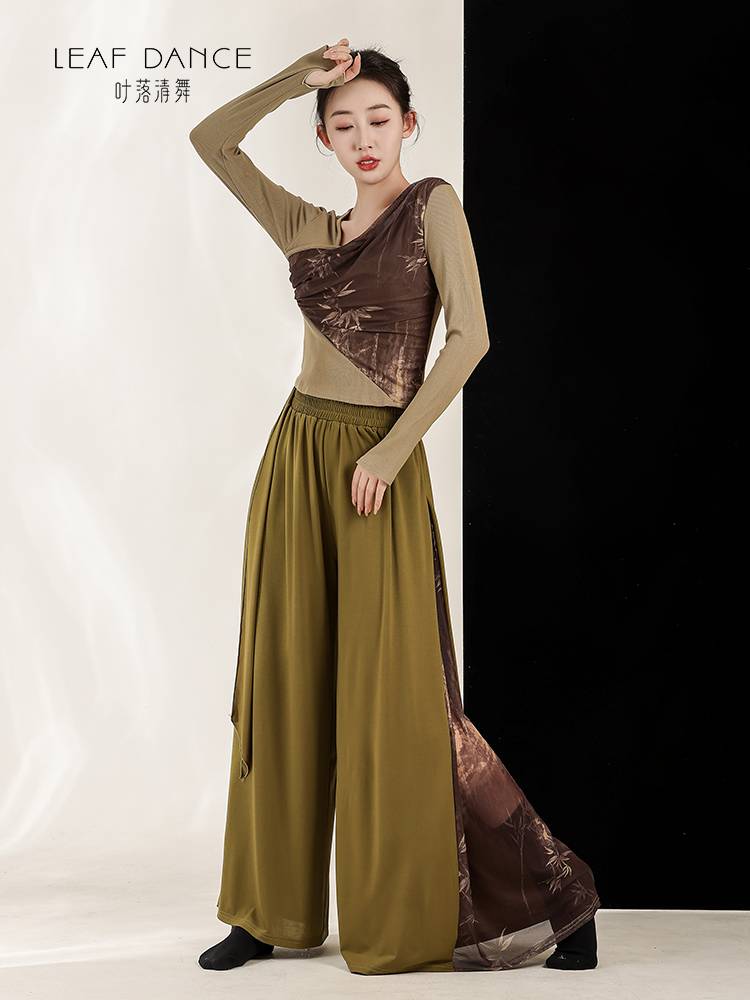 Ye Luoqing Dance Modern Dance Chinese Wind Stroke Ink Passion Tie, adult wide -legged classical dance pants practice service