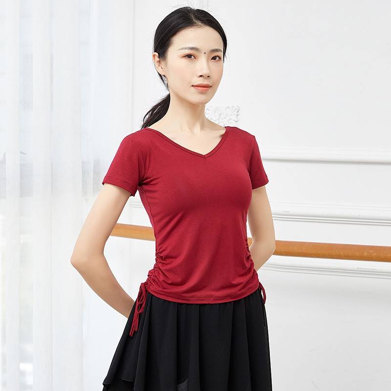 Dance practice uniform Top female V -neck short -sleeved body dancing dress classical dance Latin dance yoga black practice dance service