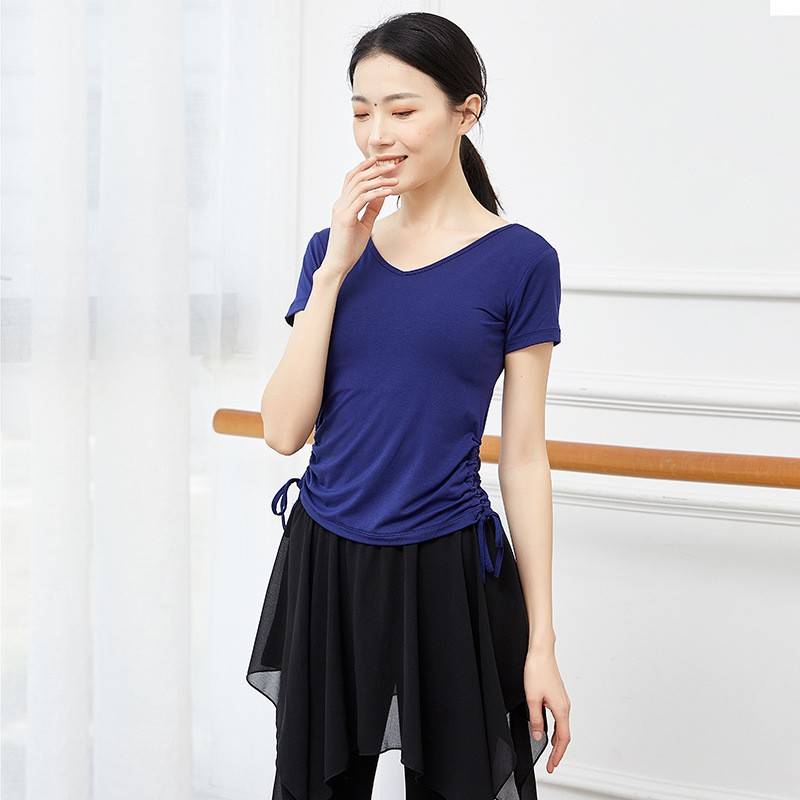 Dance practice uniform Top female V -neck short -sleeved body dancing dress classical dance Latin dance yoga black practice dance service
