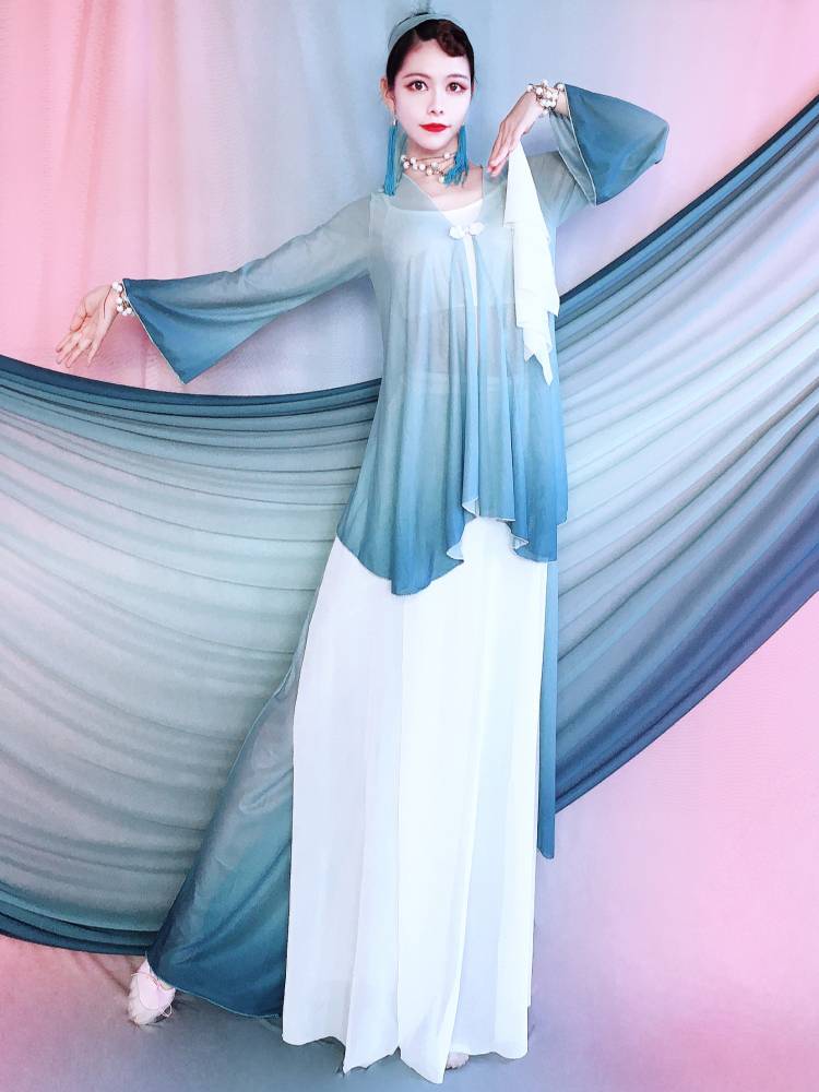 Classical Dance Performance Series Dance Flowing Set Dance Dance Skirts Gradient Gatey Jacket Chinese Dance Summer Children's Performance Services
