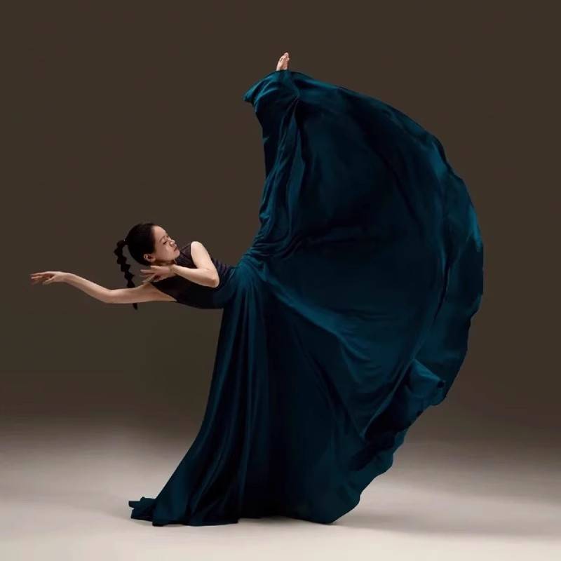 Classical Dance 720 degree dance big skirt practice female double -layer half -body elegant square modern national performance clothing