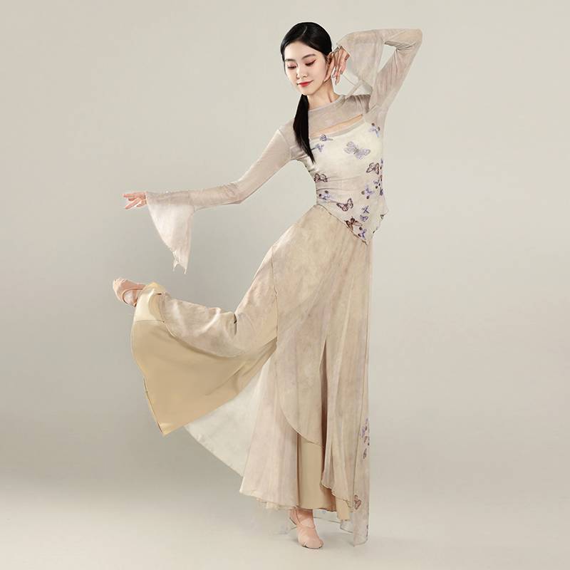 Classical dance ink butterfly body rhyme, elegant gauze Chinese dance classical dance exercise performance suit suit set horn sleeve