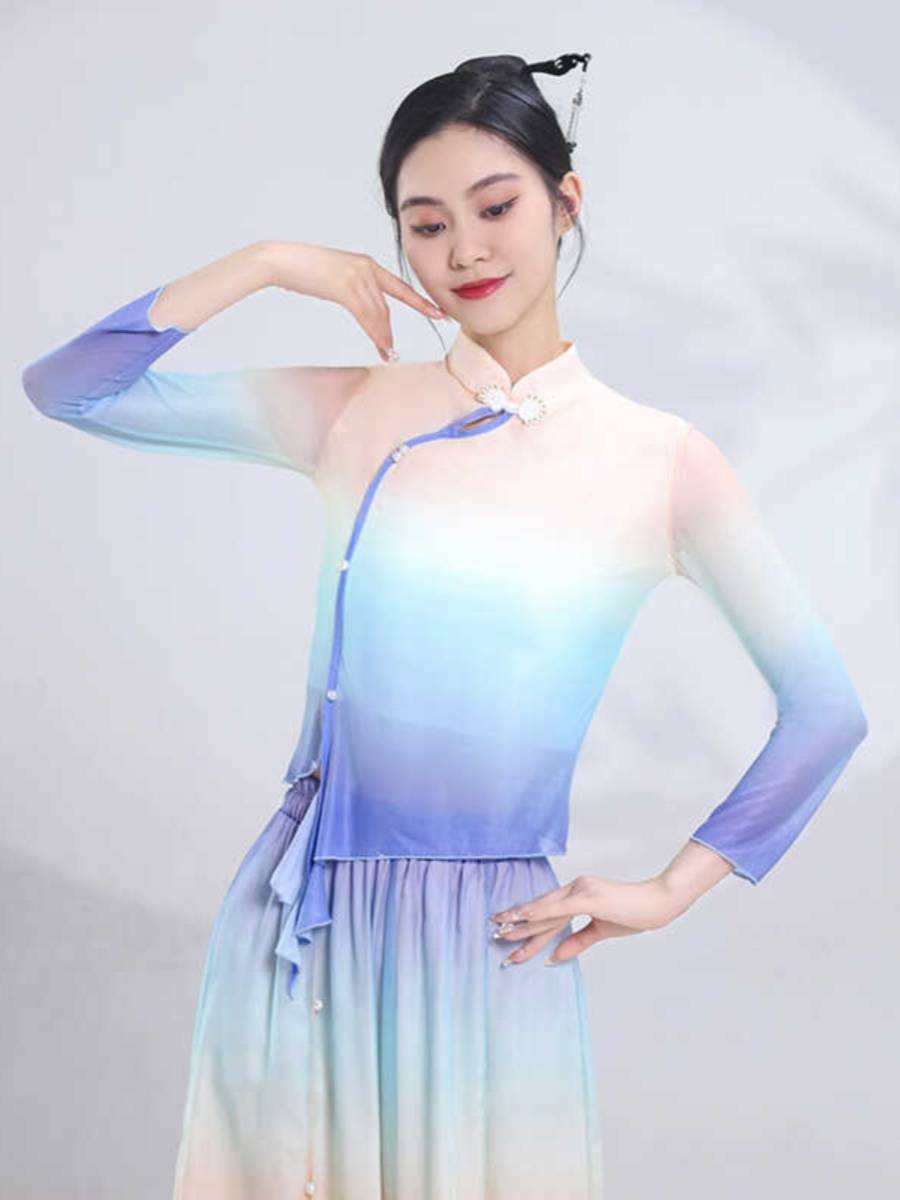 Classical dance clothing female elegant body rhyme Chinese dance ancient style gradient color cheongsam collaring body practice service performance clothing