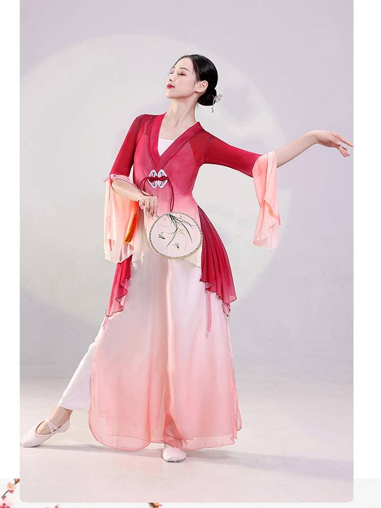 Classical dance body rhyme yae dance dance suits Chinese dance performance clothing embroidered flower retro -style jacket training uniform short set
