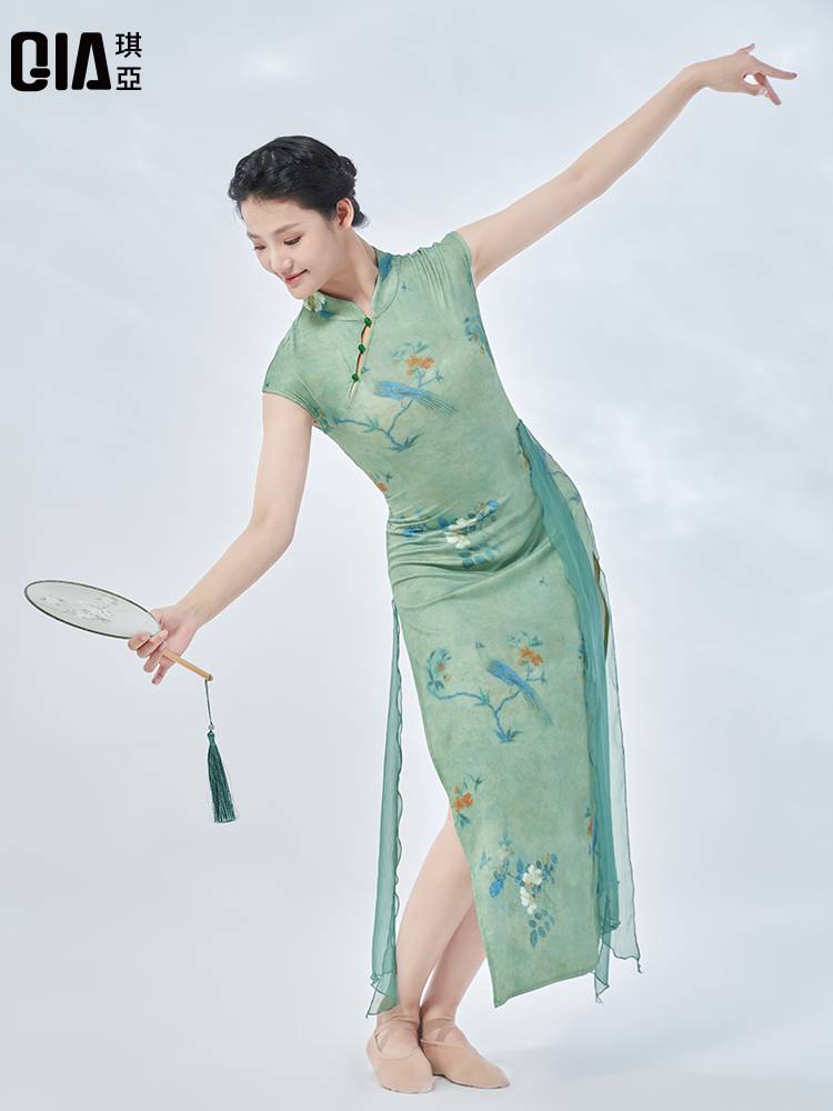 Qia Classical Dance Cheongsam Women's Sleeping Sleeveless Printing Country Dance Series Elastic Chinese Dance Practice Performance Service