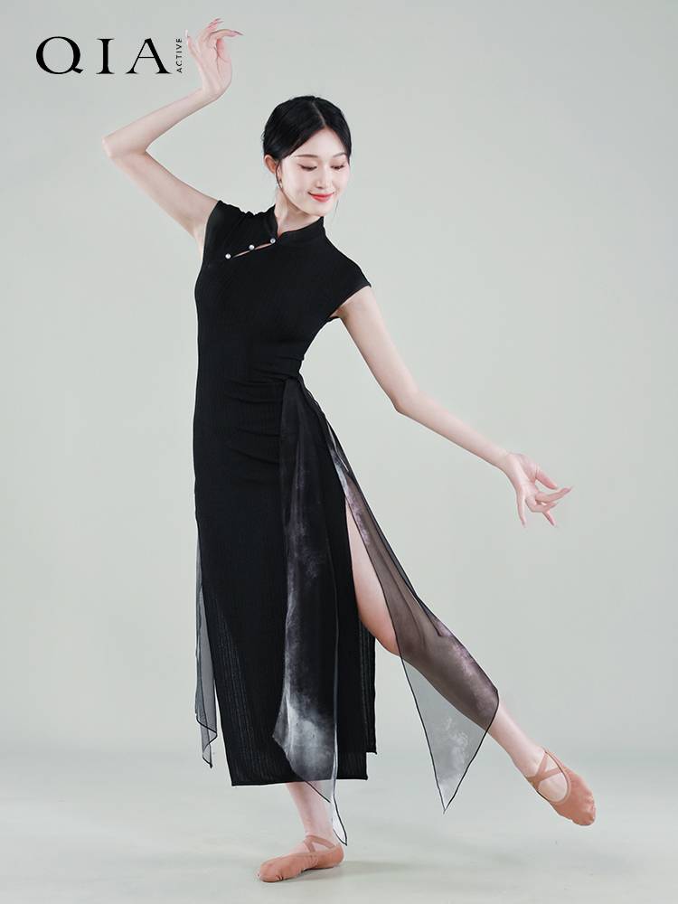 Qia Classical Dance Cheongsam Women's Sleeping Sleeveless Printing Country Dance Series Elastic Chinese Dance Practice Performance Service