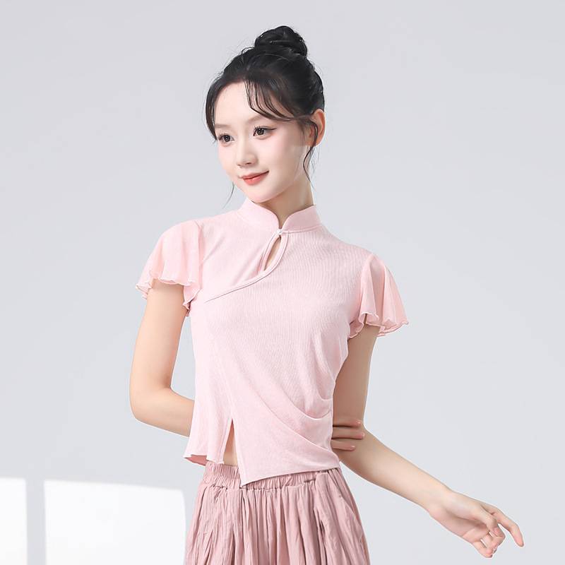 Classical dance new Chinese cheongsam collar small flying sleeve top Modern dance Chinese dance body rhyme dance service female short sleeves