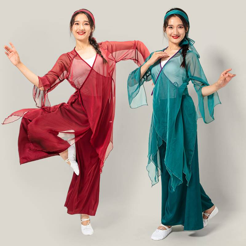 Net Red Snake Red Retro Sweet Jazz Guofeng Modern Dance Modern Dance Performance Dress Wide -leg Pants Ancient Wind