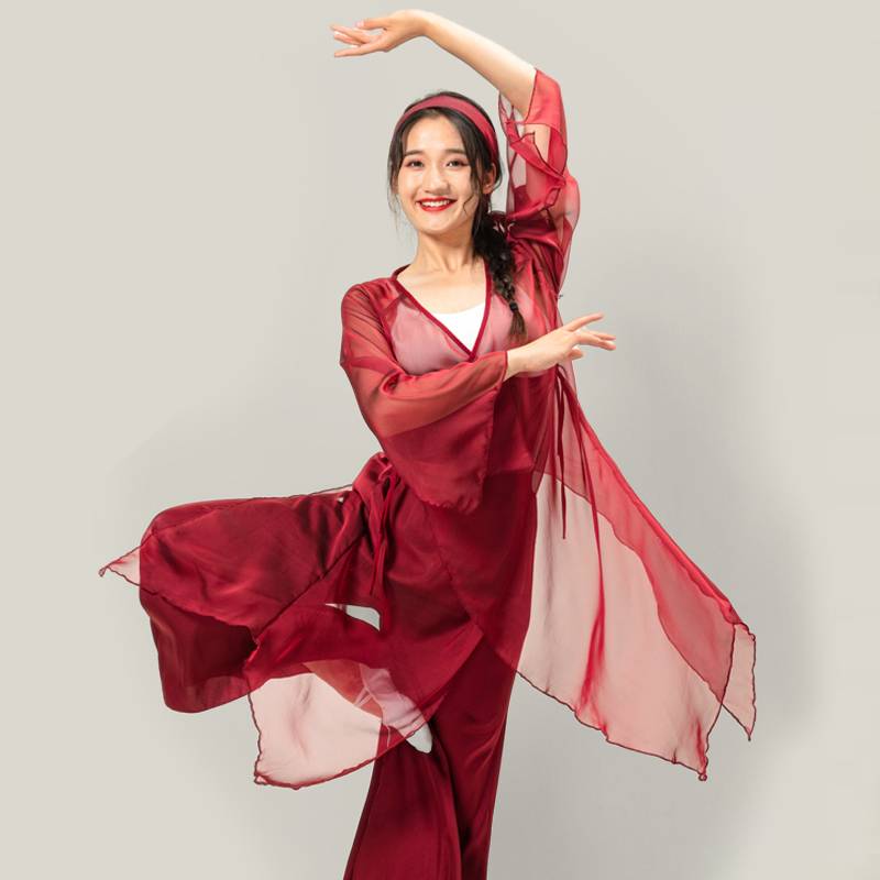 Net Red Snake Red Retro Sweet Jazz Guofeng Modern Dance Modern Dance Performance Dress Wide -leg Pants Ancient Wind