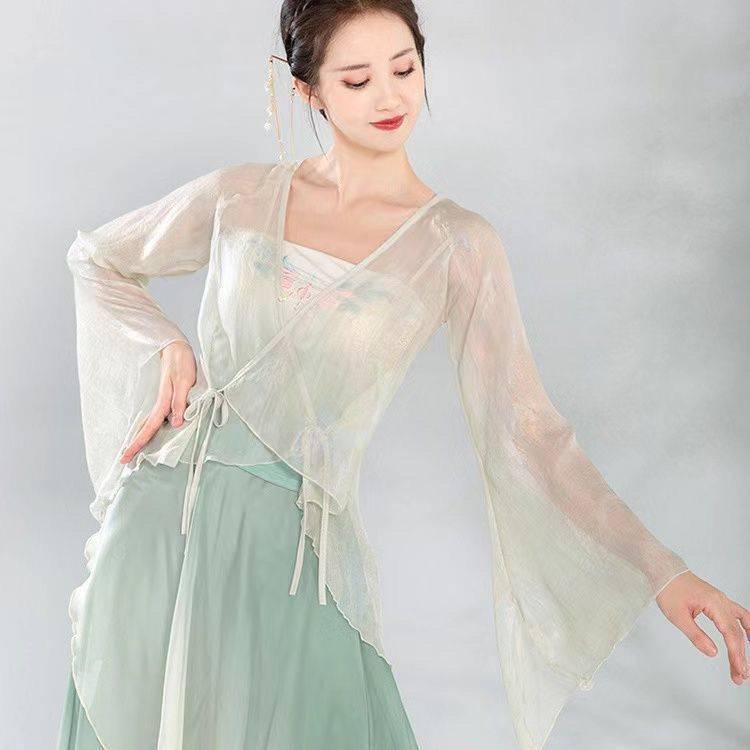 Renting classical dance gauze, practice clothes, wide -leg pants, fairy, elegant female Chinese dance clothing art test show, showing clothing