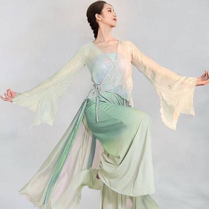 Renting classical dance gauze, practice clothes, wide -leg pants, fairy, elegant female Chinese dance clothing art test show, showing clothing