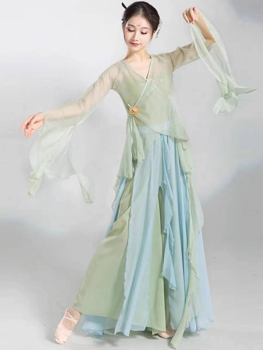 Classical dance clothing female elegant performance clothes, rhyme, practice clothes, Chinese dance performance Spring textile gauze suit
