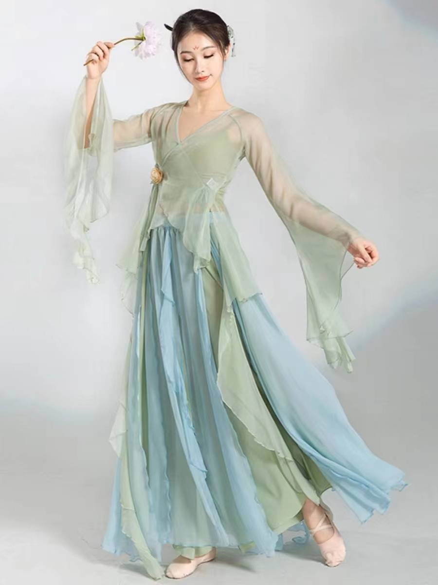 Classical dance clothing female elegant performance clothes, rhyme, practice clothes, Chinese dance performance Spring textile gauze suit