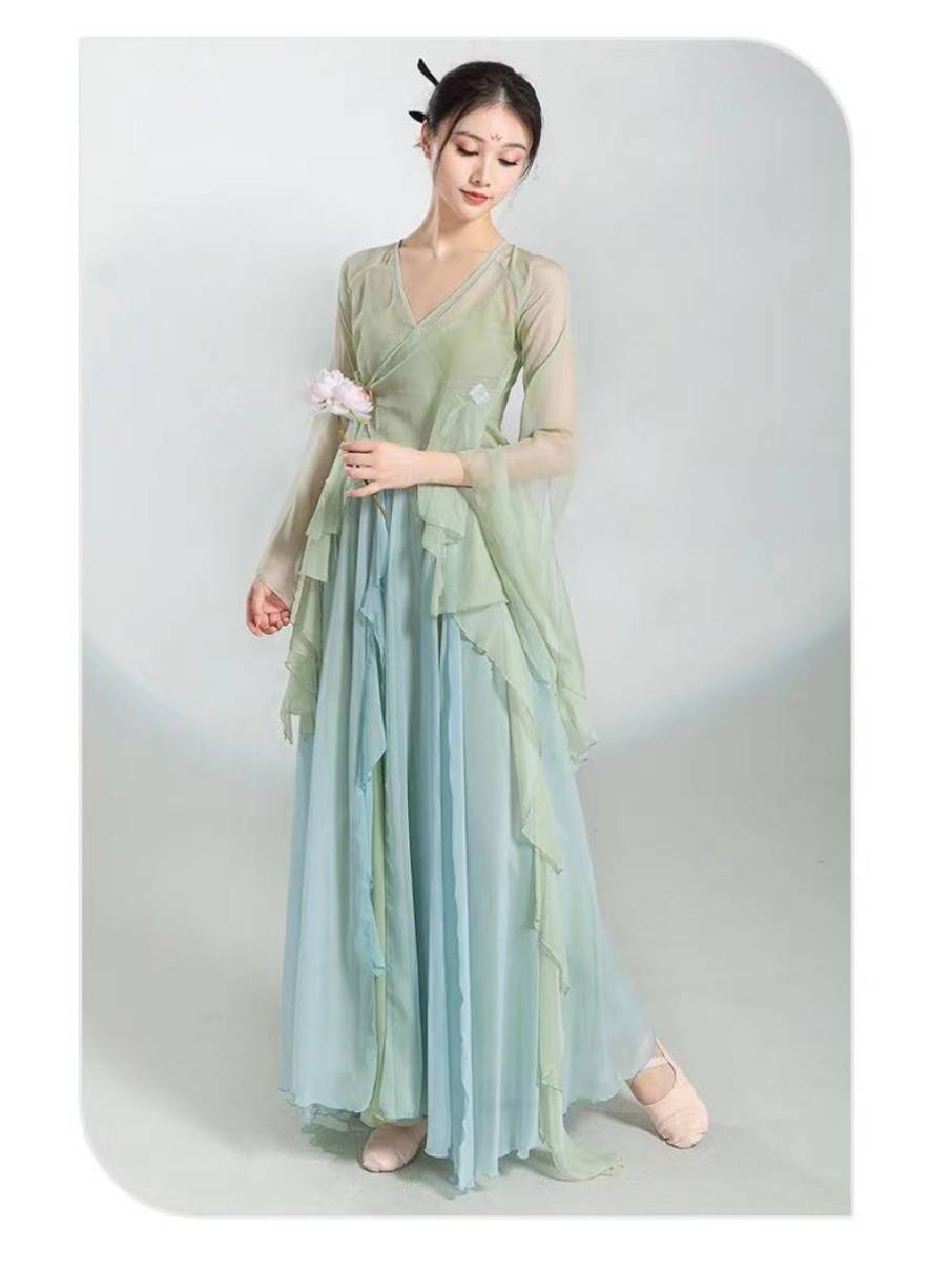 Classical dance clothing female elegant performance clothes, rhyme, practice clothes, Chinese dance performance Spring textile gauze suit